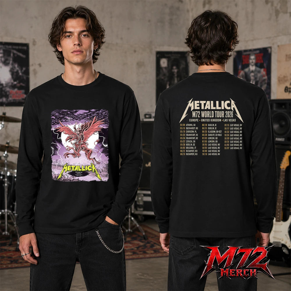 Metallica M72 World Tour June 13 2026 At Puskás Aréna Budapest Hungary Winged Beast Storm Two Sided Long Sleeve