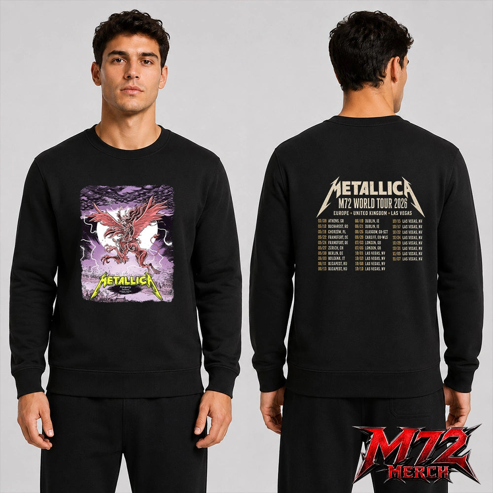 Metallica M72 World Tour June 13 2026 At Puskás Aréna Budapest Hungary Winged Beast Storm Two Sided Sweatshirt