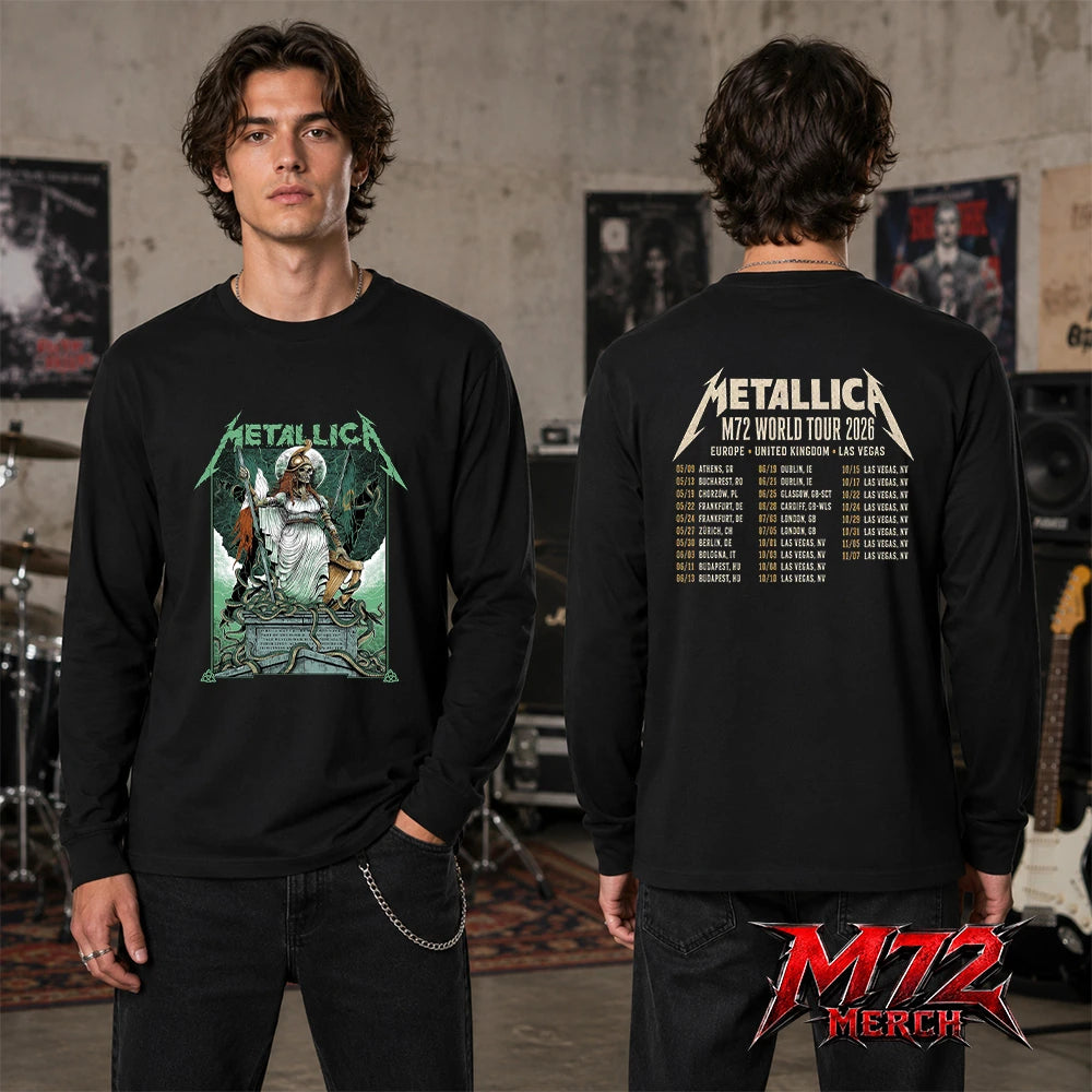 Metallica M72 World Tour June 19 And June 21 2026 At Aviva Stadium Dublin Ireland Skeleton Warrior Artwork By Gary Ronaldson Two Sided Long Sleeve
