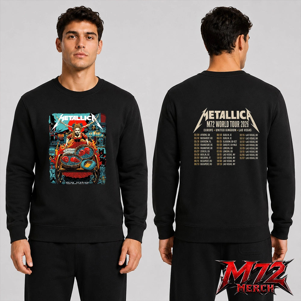 Metallica M72 World Tour June 21 2026 At Aviva Stadium Dublin Ireland Fire Queen Cart Artwork Two Sided Sweatshirt