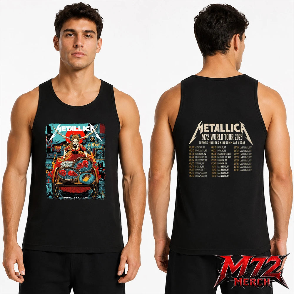 Metallica M72 World Tour June 21 2026 At Aviva Stadium Dublin Ireland Fire Queen Cart Artwork Two Sided Tank top