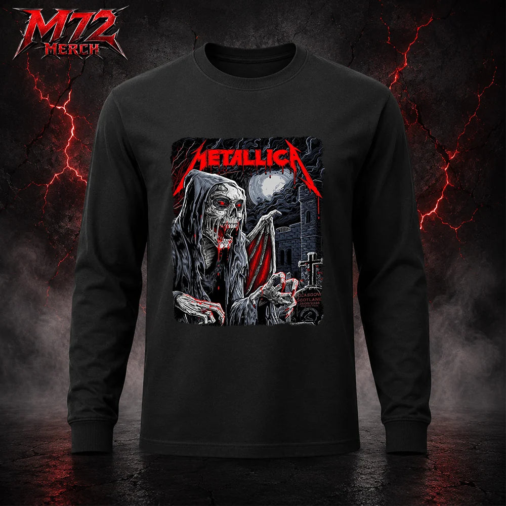 Metallica M72 World Tour June 25 2026 At Hampden Park Glasgow Scotland Vampire Reaper Artwork By Landon Armstrong Long Sleeve
