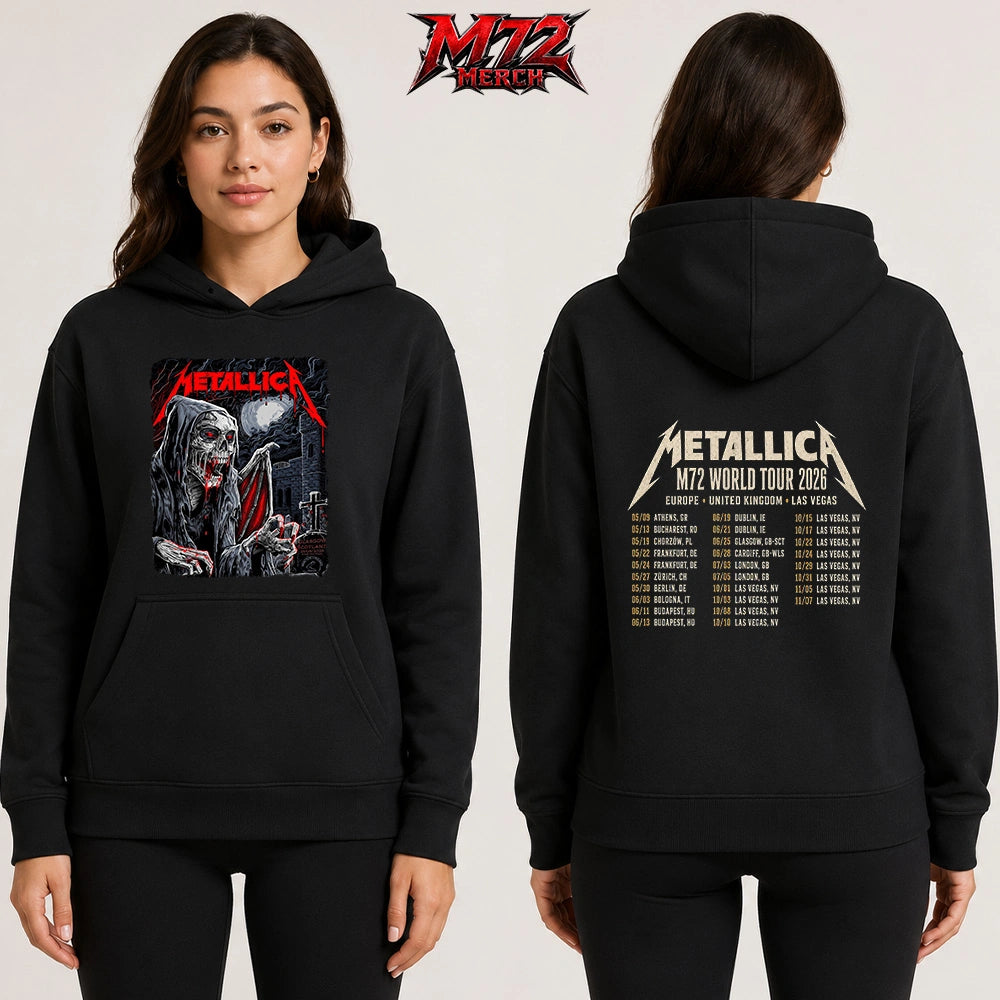 Metallica M72 World Tour June 25 2026 At Hampden Park Glasgow Scotland Vampire Reaper Artwork By Landon Armstrong Two Sided Hoodie