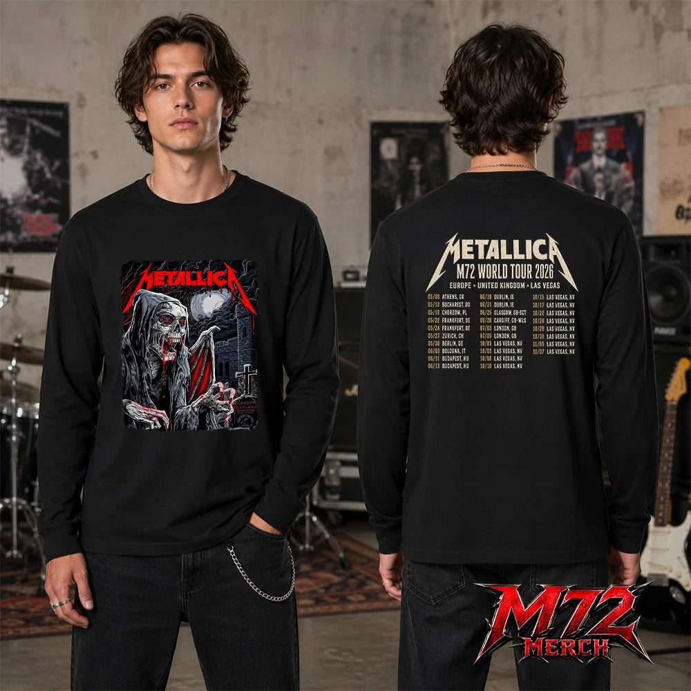 Metallica M72 World Tour June 25 2026 At Hampden Park Glasgow Scotland Vampire Reaper Artwork By Landon Armstrong Two Sided Long Sleeve