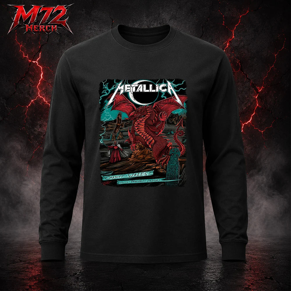 Metallica M72 World Tour June 28 2026 At Principality Stadium Cardiff Wales Red Dragon Artwork By The Duchess Of Dark Long Sleeve