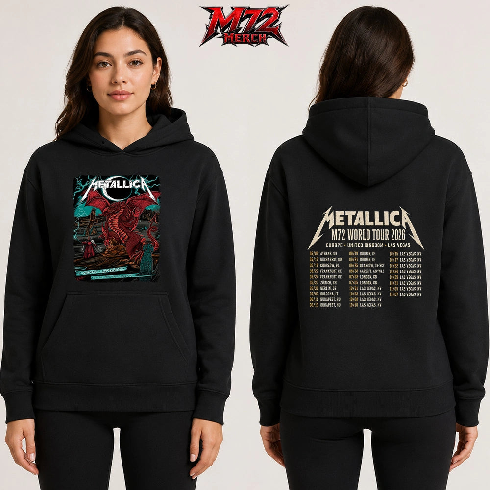 Metallica M72 World Tour June 28 2026 At Principality Stadium Cardiff Wales Red Dragon Artwork By The Duchess Of Dark Two Sided Hoodie