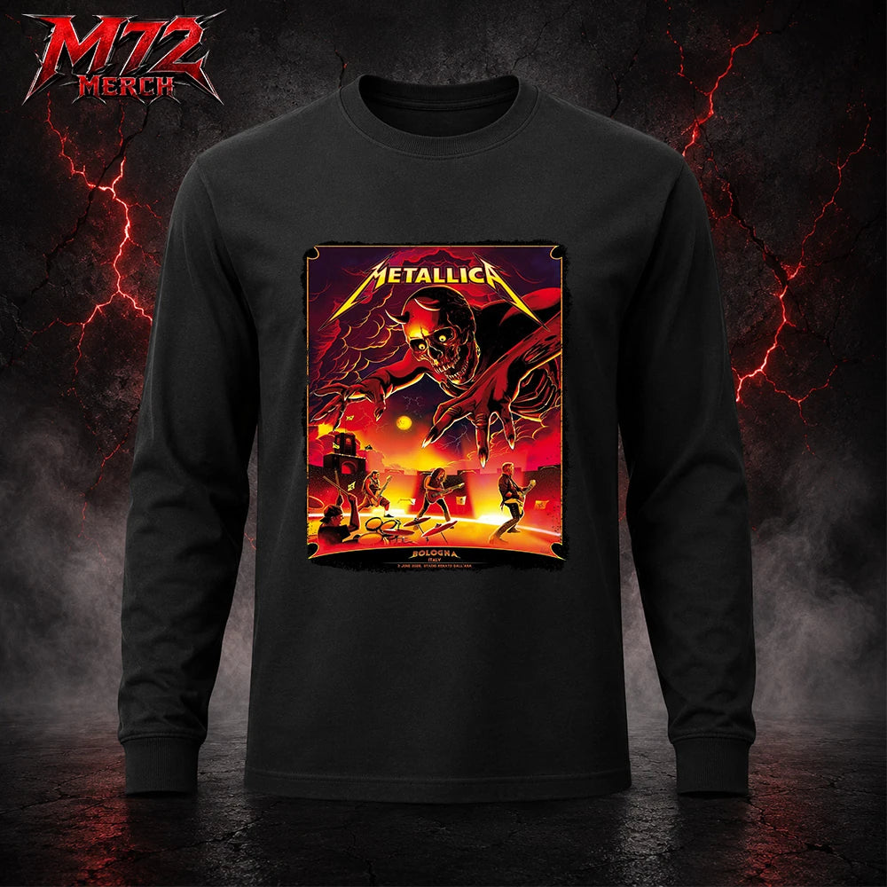 Metallica M72 World Tour June 3 2026 At Stadio Renato Dall’Ara Bologna Italy Demon Stage Artwork By Nino Cammarata Long Sleeve