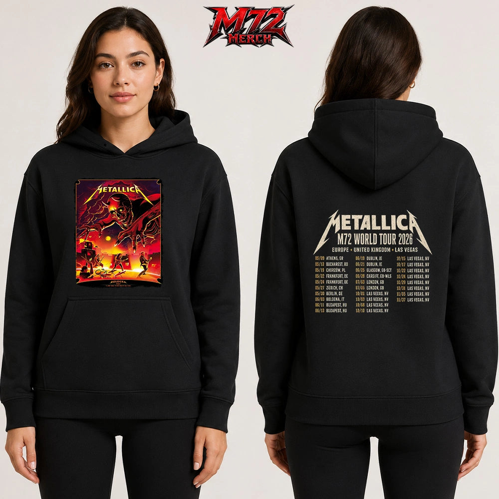 Metallica M72 World Tour June 3 2026 At Stadio Renato Dall’Ara Bologna Italy Demon Stage Artwork By Nino Cammarata Two Sided Hoodie