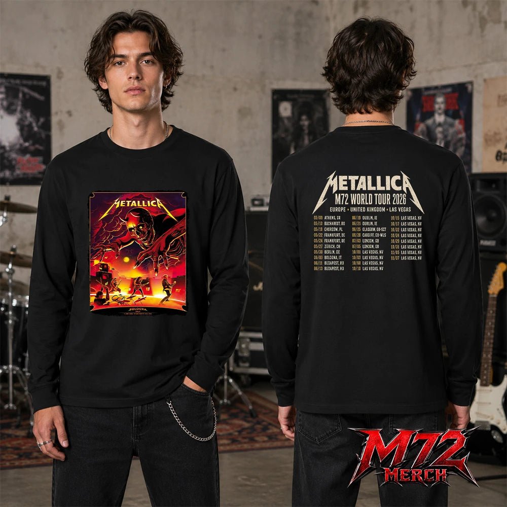 Metallica M72 World Tour June 3 2026 At Stadio Renato Dall’Ara Bologna Italy Demon Stage Artwork By Nino Cammarata Two Sided Long Sleeve