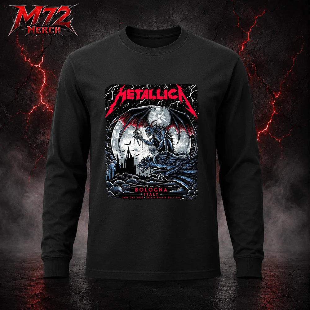 Metallica M72 World Tour June 3 2026 At Stadio Renato Dall’Ara Bologna Italy Gothic Demon Moon By Keith Stanley Long Sleeve