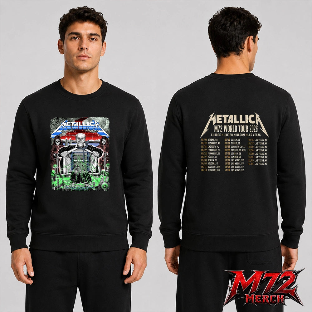 Metallica M72 World Tour May 27 2026 At Stadion Letzigrund Zurich Switzerland Mummy Dagger Eye By Luca Schenardi Two Sided Sweatshirt