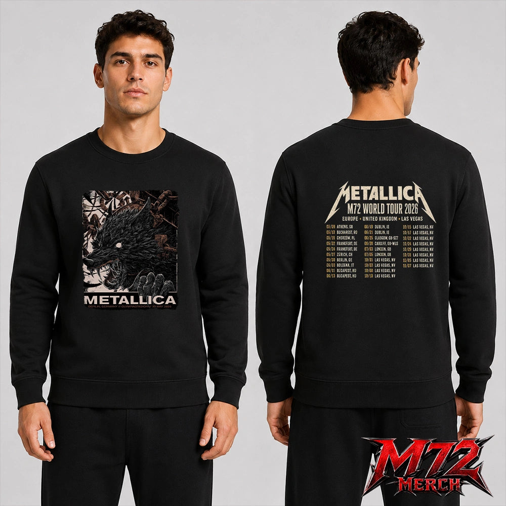 Metallica M72 World Tour May 30 2026 At Olympiastadion Berlin Germany Wolf Eclipse Artwork Two Sided Sweatshirt