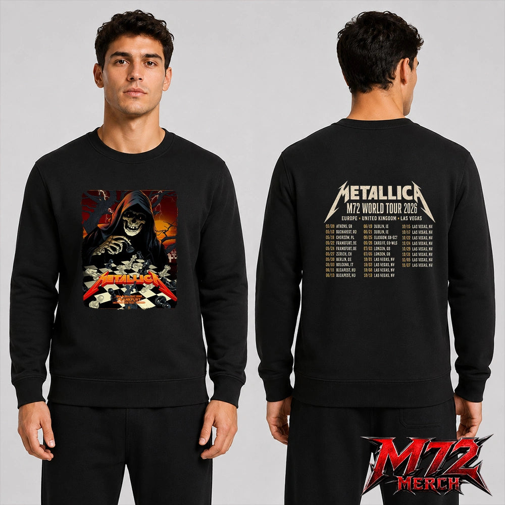 Metallica World Tour M72 May 22 & 24 2026 Frankfurt Germany Deutsche Bank Park Grim Reaper Chess Two Sided Sweatshirt