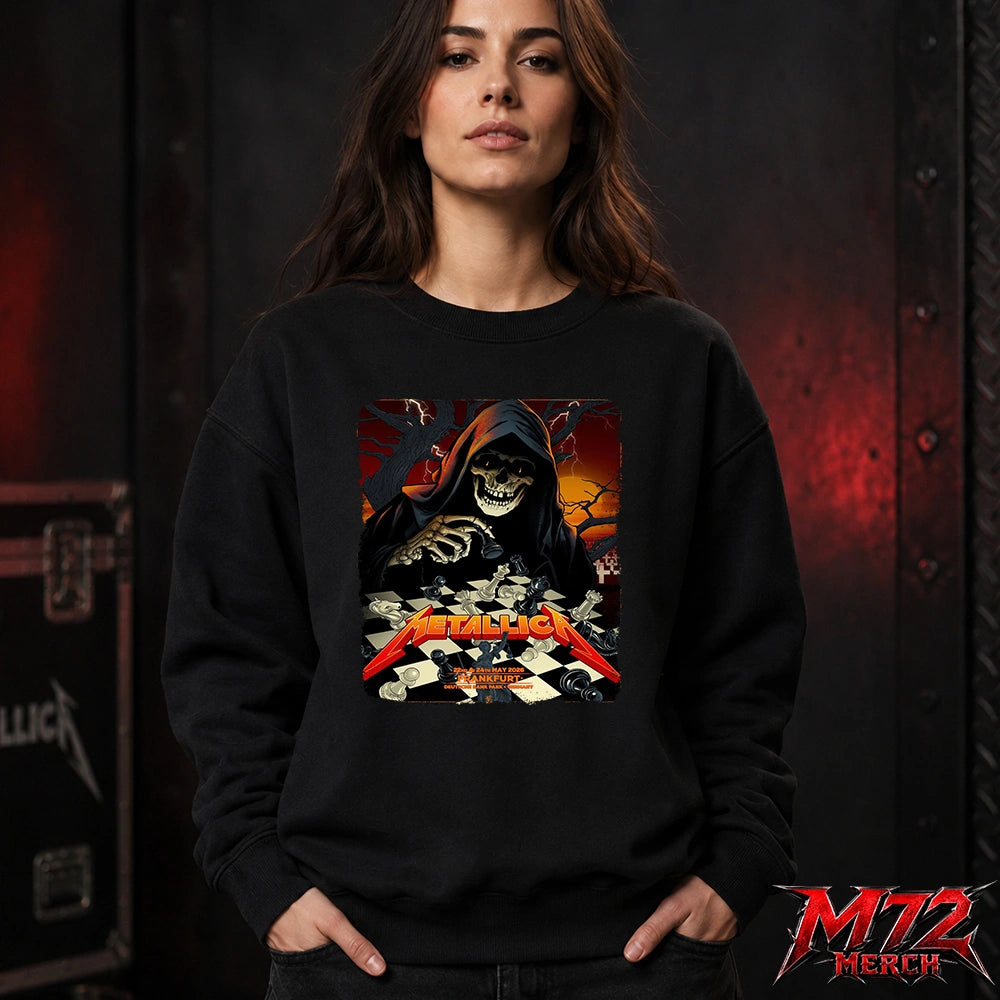 Metallica World Tour M72 May 22 & 24 2026 Frankfurt Germany Deutsche Bank Park Grim Reaper Chess sweatshirt