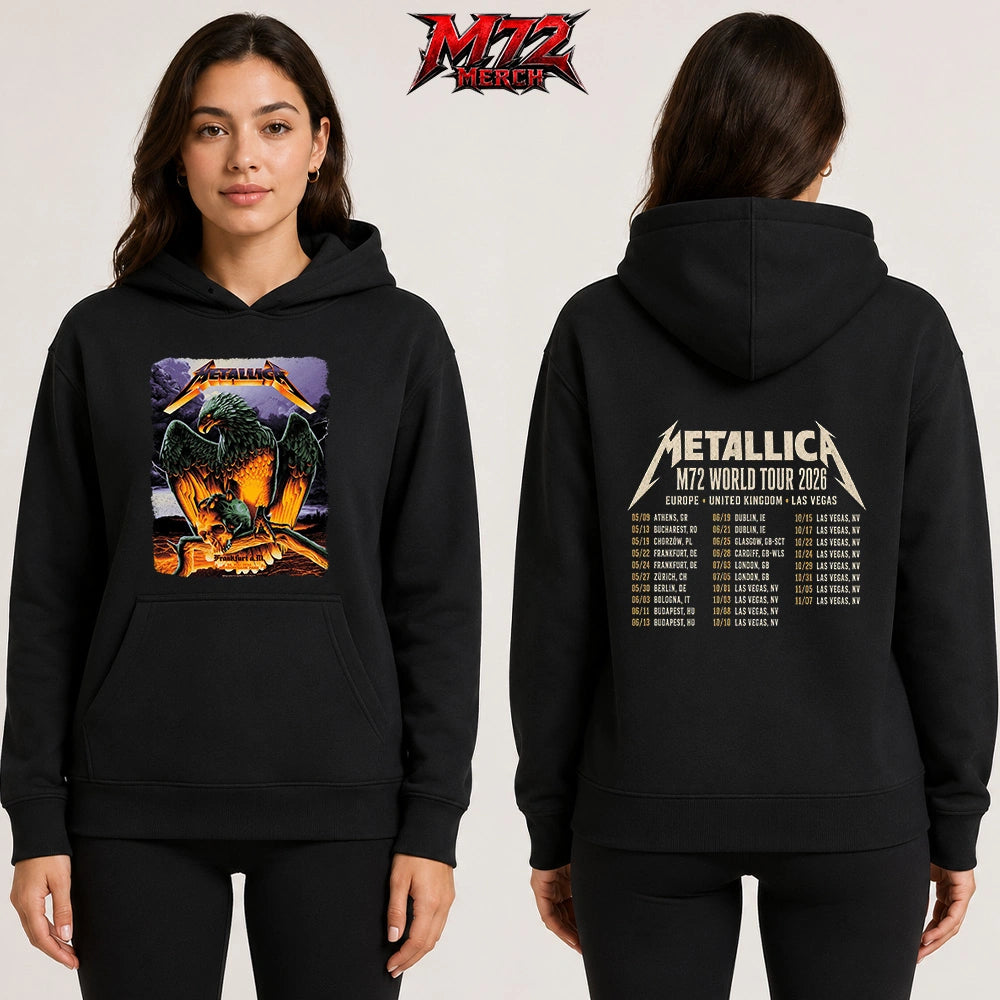 Metallica World Tour M72 May 24 2026 Frankfurt Germany Deutsche Bank Park Eagle Skull Storm Two Sided Hoodie