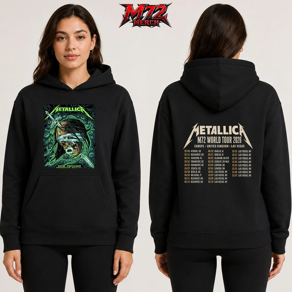 Metallica World Tour M72 May 27 2026 Zürich Switzerland Stadion Letzigrund Mummy Dagger Eye 2 Side Hoodie