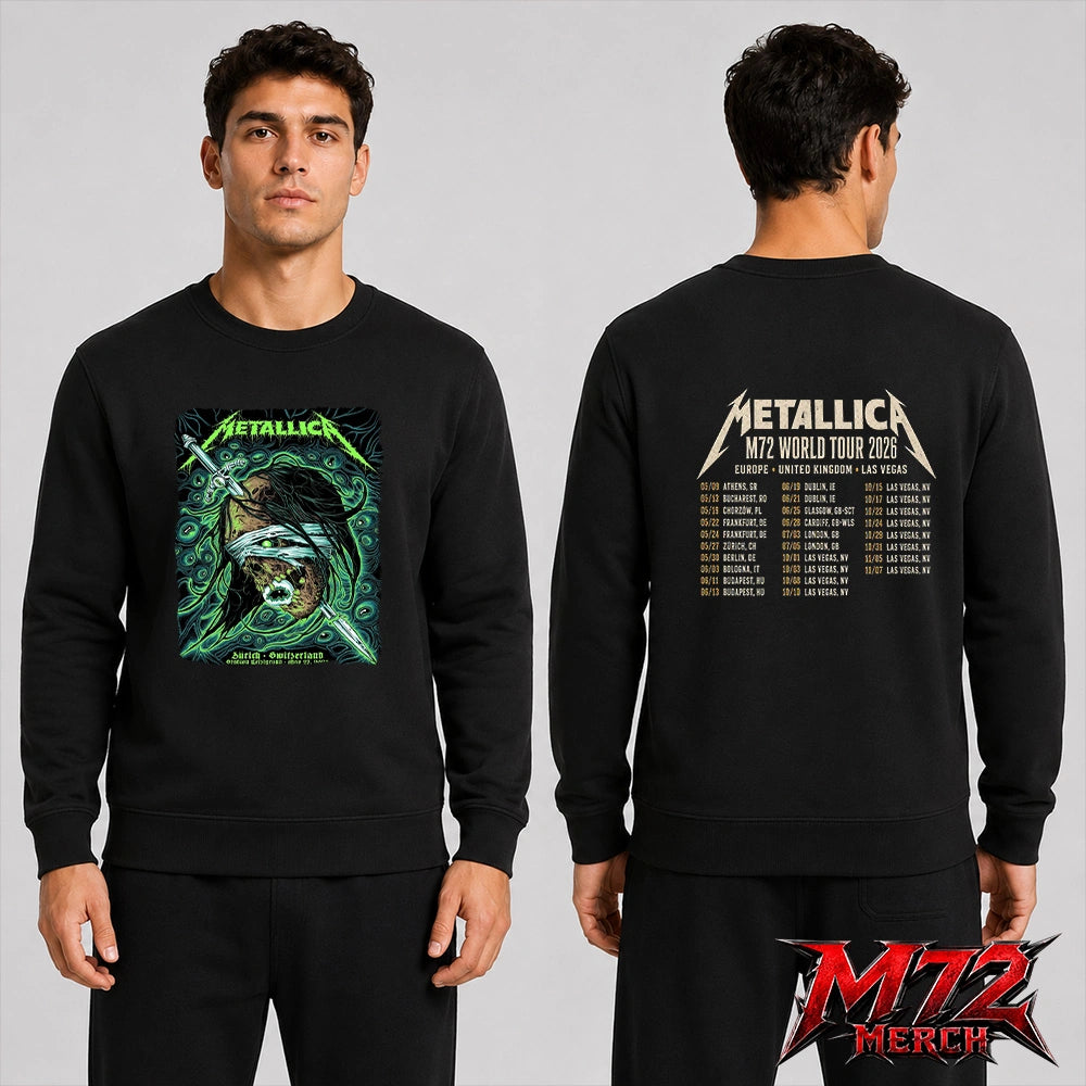 Metallica World Tour M72 May 27 2026 Zürich Switzerland Stadion Letzigrund Mummy Dagger Eye 2 Side Sweatshirt
