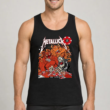 Metallica Life Burns Faster October 10 2026 Sphere Las Vegas United States T-shirt featuring a casino demon, screaming grim reaper, tentacles, poker chips and playing cards.