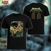 Metallica Life Burns Faster October 24 2026 Sphere Las Vegas United States 2 Side T-Shirt by WolfSkullJack featuring Desert Skull Gambler artwork on the front and Sphere Las Vegas 2026–2027 dates on the back.