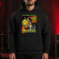 Metallica Life Burns Faster October 29 2026 Sphere Las Vegas United States T-Shirt by Mark5 featuring Skeleton Magician Halloween artwork with a green flame.