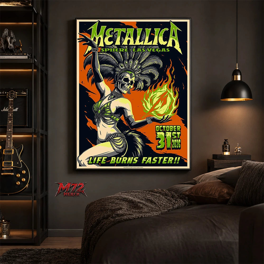 Metallica Life Burns Faster October 31 2026 Sphere Las Vegas Halloween Showgirl poster canvas wall art by Mark5