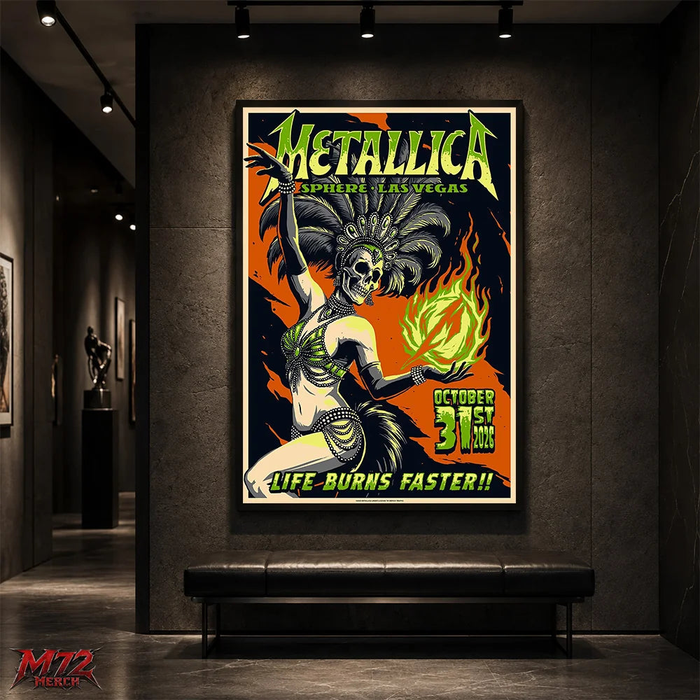 Metallica Life Burns Faster October 31 2026 Sphere Las Vegas Halloween Showgirl poster canvas wall art by Mark5