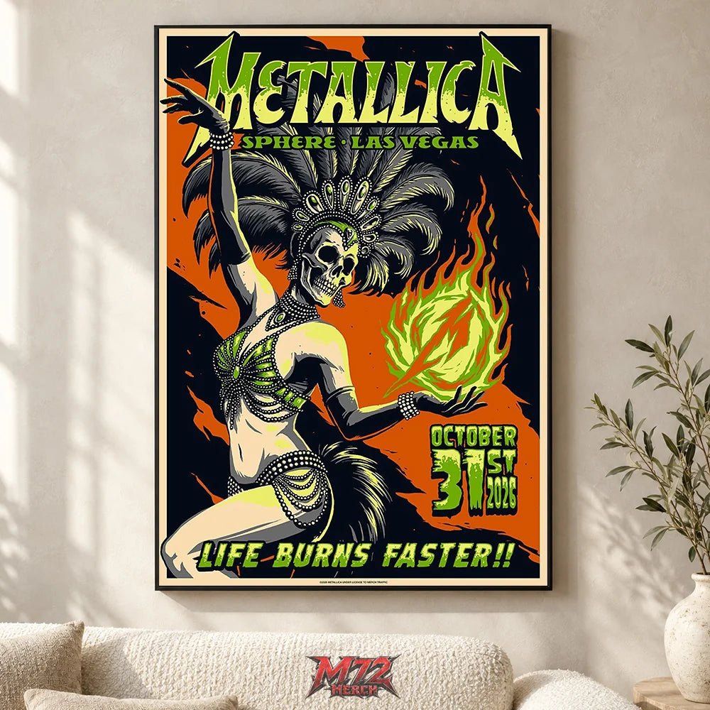 Metallica Life Burns Faster October 31 2026 Sphere Las Vegas Halloween Showgirl poster canvas wall art by Mark5