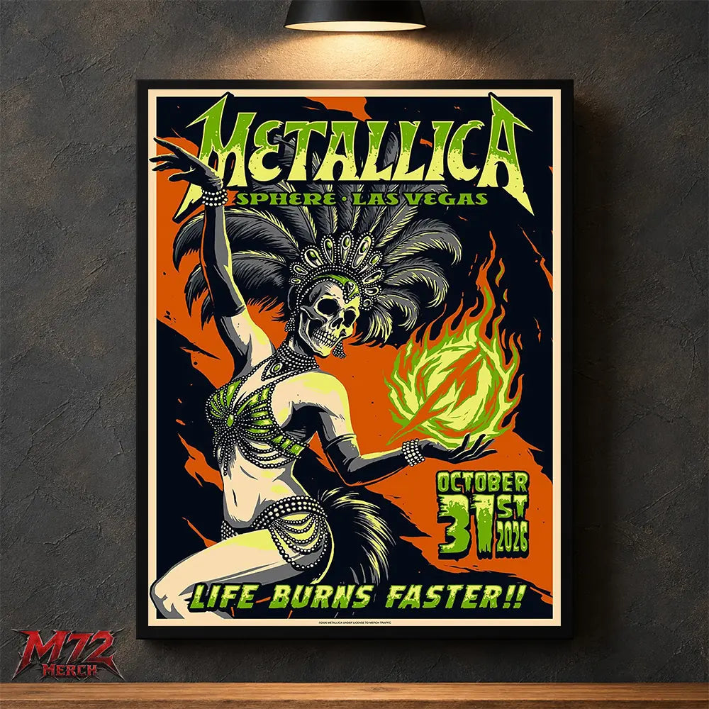 Metallica Life Burns Faster October 31 2026 Sphere Las Vegas Halloween Showgirl poster canvas wall art by Mark5