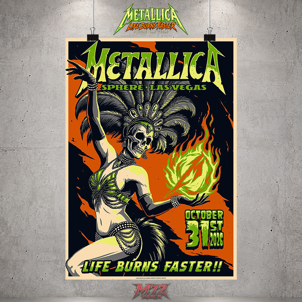 Metallica Life Burns Faster October 31 2026 Sphere Las Vegas Halloween Showgirl poster canvas wall art by Mark5