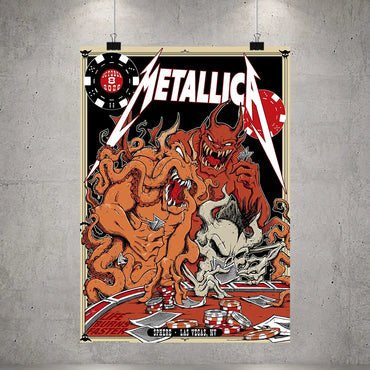 Metallica Life Burns Faster October 8 2026 Sphere Las Vegas United States Poster Canvas featuring casino demons, orange tentacles, poker chips, playing cards and skull artwork.