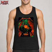 Metallica Life Burns Faster Week 5 October 29 2026 Sphere Las Vegas United States T-Shirt by Ken Taylor featuring Neon Sphere Reaper artwork with a green hooded skeleton, curved scythe and glowing orange sphere.