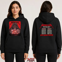 Metallica Life Burns Faster Week 5 October 29 and 31 2026 Sphere Las Vegas United States 2 Side T-Shirt by Pedro Correa featuring Crystal Ball Reaper artwork on the front and Sphere Las Vegas 2026–2027 dates on the back.