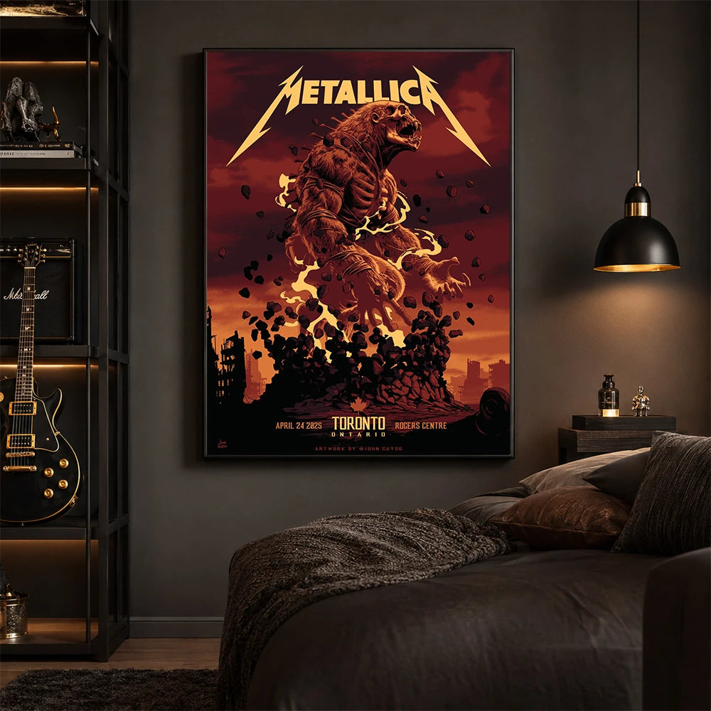 Metallica M72 World Tour April 24 2025 Rogers Centre Toronto Ontario Canada poster canvas by John Guydo featuring a roaring beast rising from shattered rubble with flying debris and Toronto event text.