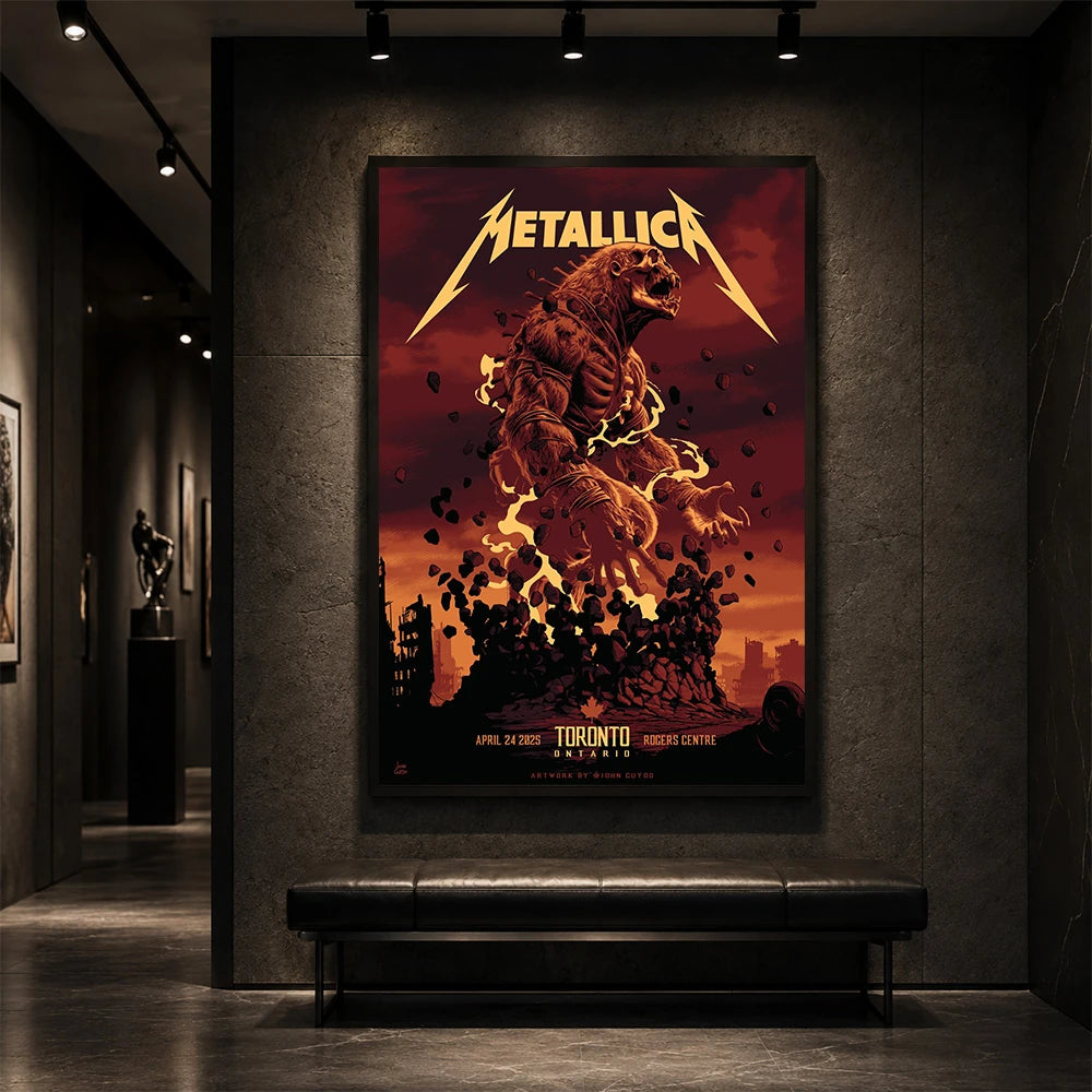 Metallica M72 World Tour April 24 2025 Rogers Centre Toronto Ontario Canada poster canvas by John Guydo featuring a roaring beast rising from shattered rubble with flying debris and Toronto event text.