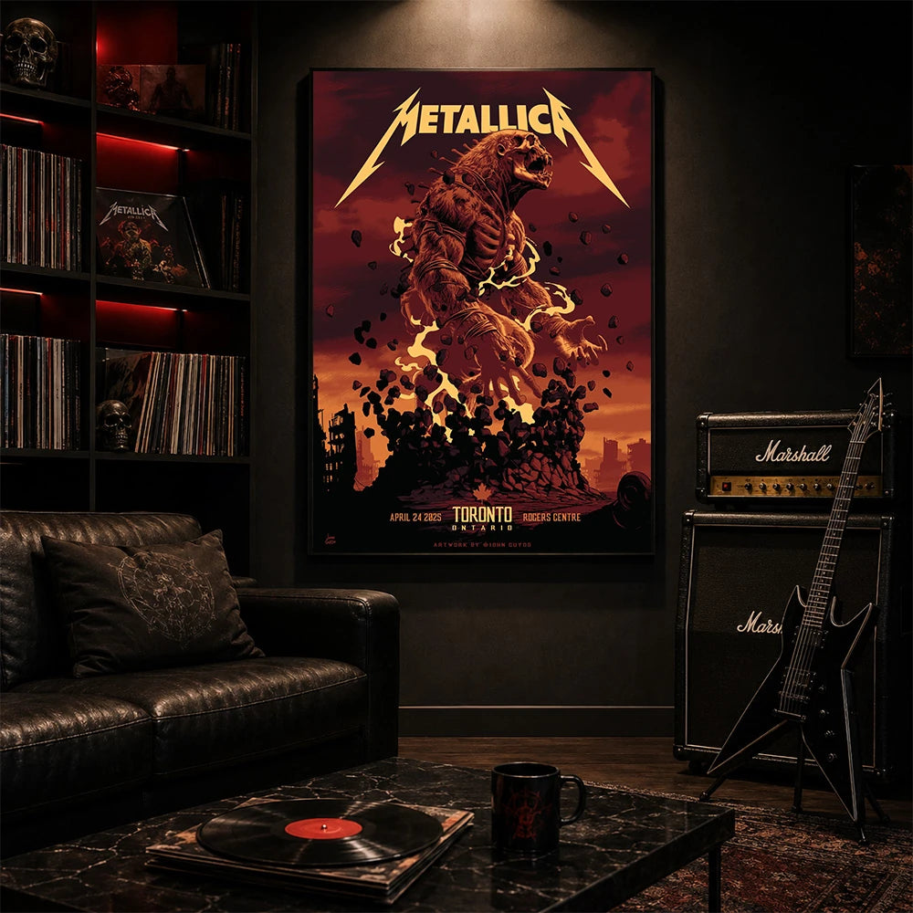 Metallica M72 World Tour April 24 2025 Rogers Centre Toronto Ontario Canada poster canvas by John Guydo featuring a roaring beast rising from shattered rubble with flying debris and Toronto event text.