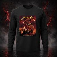 Metallica M72 World Tour April 24 2025 Rogers Centre Toronto Ontario Canada T-shirt by John Guydo featuring a roaring beast rising from shattered rubble with flying debris, fiery red-orange sky and Toronto event text.