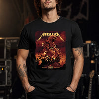 Metallica M72 World Tour April 24 2025 Rogers Centre Toronto Ontario Canada T-shirt by John Guydo featuring a roaring beast rising from shattered rubble with flying debris, fiery red-orange sky and Toronto event text.