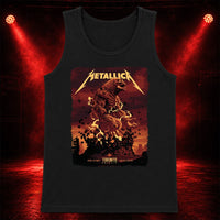 Metallica M72 World Tour April 24 2025 Rogers Centre Toronto Ontario Canada T-shirt by John Guydo featuring a roaring beast rising from shattered rubble with flying debris, fiery red-orange sky and Toronto event text.