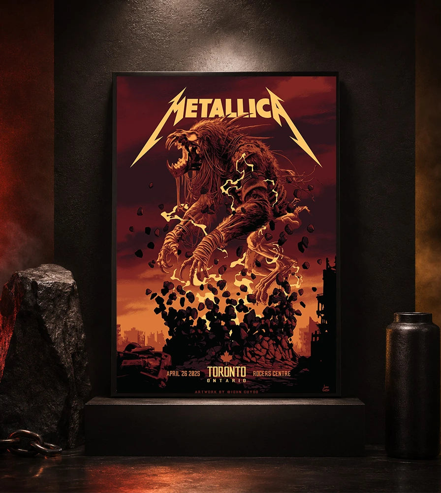 Metallica M72 World Tour April 26 2025 Rogers Centre Toronto Ontario Canada poster canvas by John Guydo featuring a roaring beast rising from shattered debris with Toronto event text.