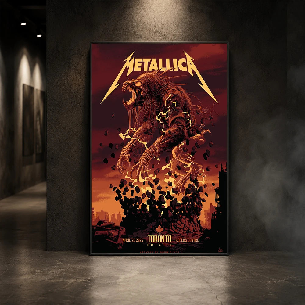 Metallica M72 World Tour April 26 2025 Rogers Centre Toronto Ontario Canada poster canvas by John Guydo featuring a roaring beast rising from shattered debris with Toronto event text.