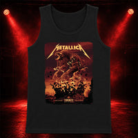 Metallica M72 World Tour April 26 2025 Rogers Centre Toronto Ontario Canada T-shirt by John Guydo featuring a roaring beast rising from shattered debris with flying rocks, fiery red-orange sky and Toronto event text.