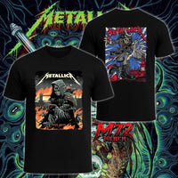 Metallica M72 World Tour July 3 2026 London Stadium London England 2 side T-shirt by Luke Preece featuring a front hooded grim reaper with rats and Tower Bridge, and a back creature design with Big Ben and London skyline.