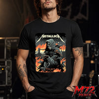 Metallica M72 World Tour July 3 2026 London Stadium London England 1 side T-shirt by Luke Preece featuring a hooded skeletal grim reaper, rats, Tower Bridge, fiery skyline and London event text.