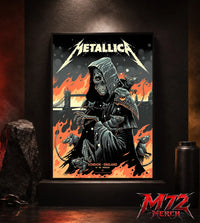 Metallica M72 World Tour July 3 2026 London England poster canvas by Luke Preece showing a hooded skeletal grim reaper, rats, Tower Bridge, fiery skyline and London event text.