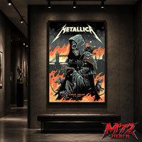 Metallica M72 World Tour July 3 2026 London England poster canvas by Luke Preece showing a hooded skeletal grim reaper, rats, Tower Bridge, fiery skyline and London event text.