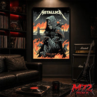 Metallica M72 World Tour July 3 2026 London England poster canvas by Luke Preece showing a hooded skeletal grim reaper, rats, Tower Bridge, fiery skyline and London event text.
