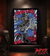 Metallica M72 World Tour July 3 and 5 2026 London England London Stadium poster canvas featuring Demon Punk Artwork by Puis Calzada with a horned demon in punk clothing, lightning, London's skyline, iconic clock tower, and heavy metal artwork