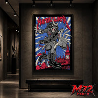 Metallica M72 World Tour July 3 and 5 2026 London England London Stadium poster canvas featuring Demon Punk Artwork by Puis Calzada with a horned demon in punk clothing, lightning, London's skyline, iconic clock tower, and heavy metal artwork