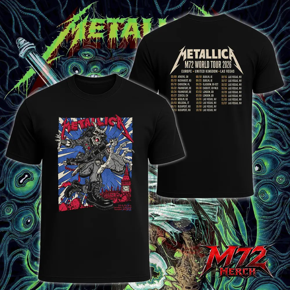 Metallica M72 World Tour July 3 & 5 2026 At London Stadium London England Demon Punk Artwork By Puis Calzada Two Sided T-Shirt