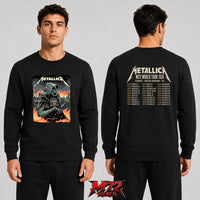 Metallica M72 World Tour July 5 2026 London Stadium London England 2 side Sweatshirt by Luke Preece featuring an armored hooded reaper with skull face, spiked mace, Big Ben skyline, flames and London event text.